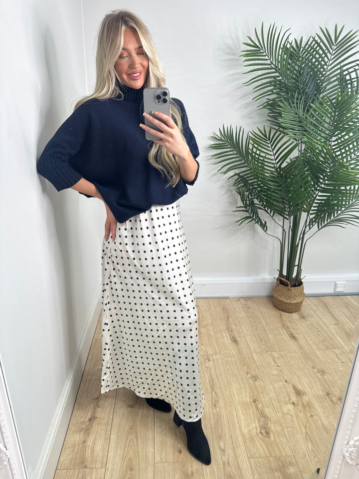 Polka Dot Satin Skirt - White