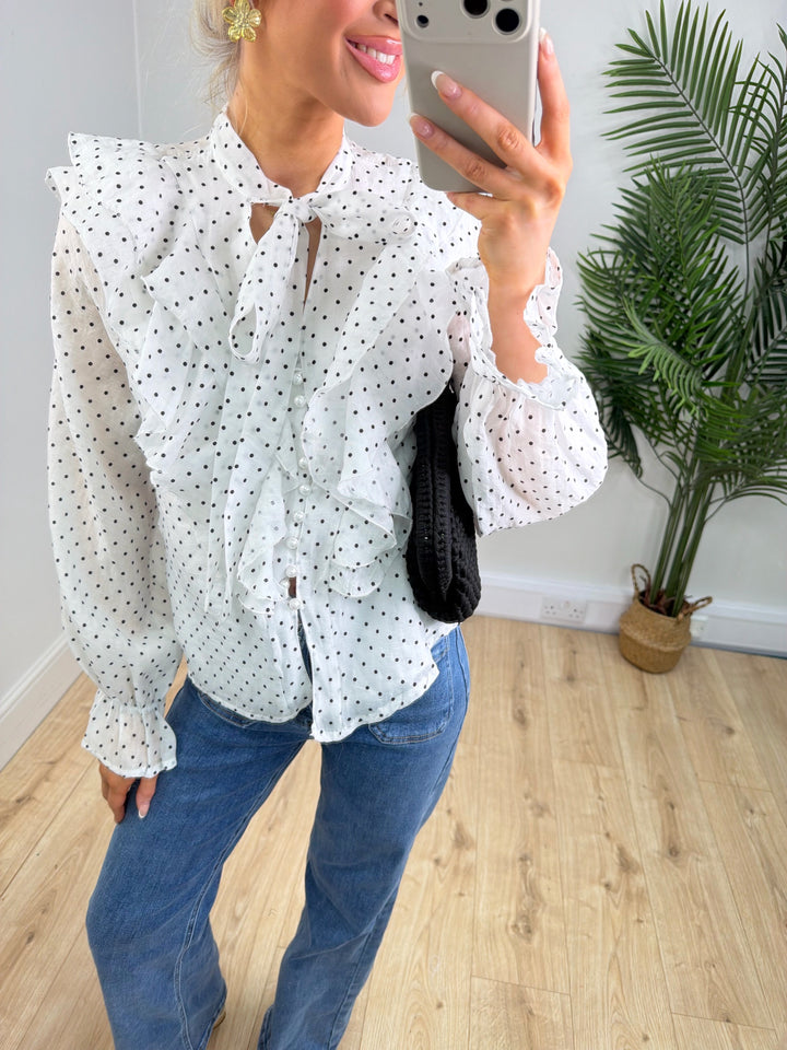 Mary Polka Dot Top - White