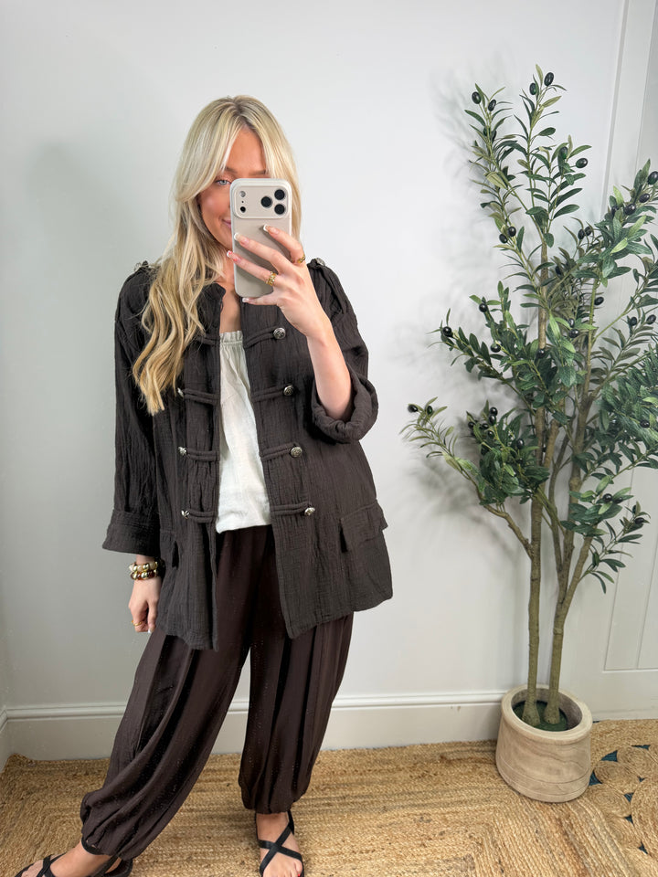 Cheesecloth Military Jacket - Chocolate