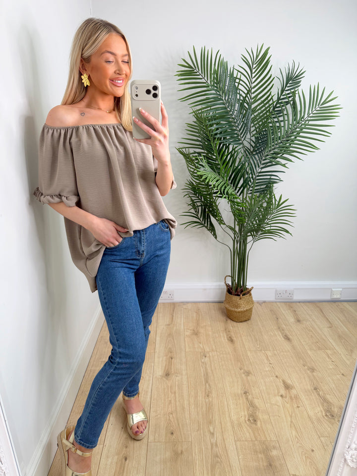 Ivy Frill Sleeve Bardot - Mocha