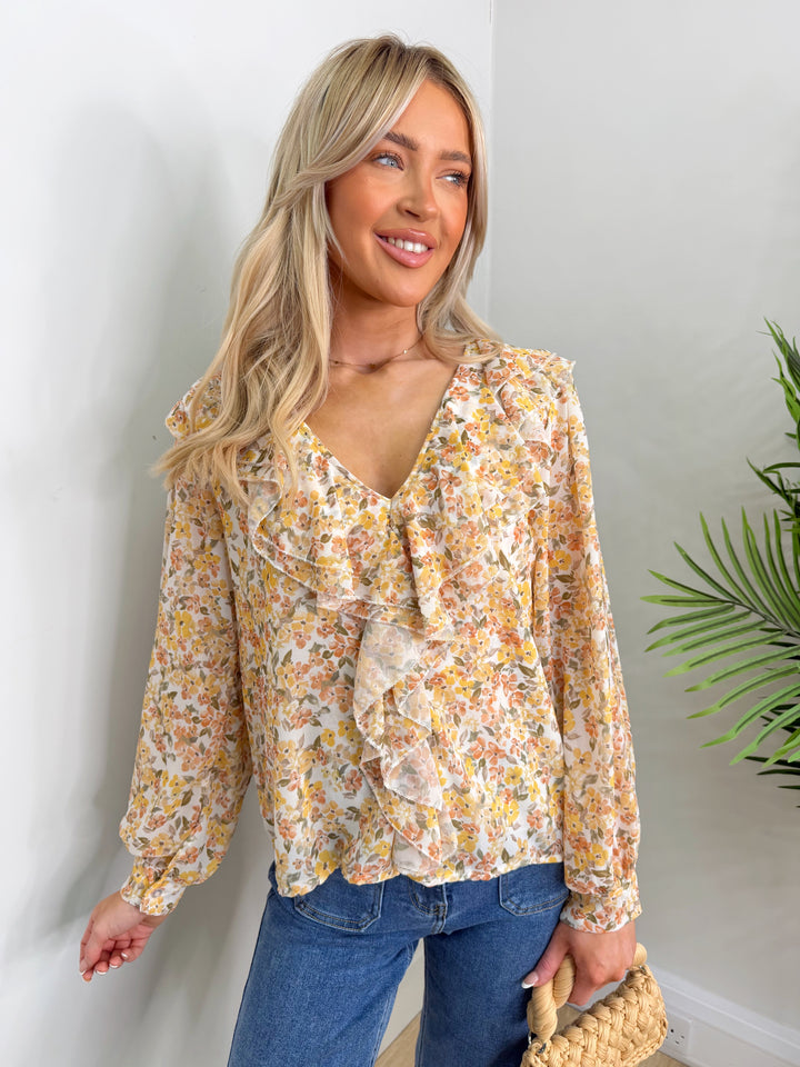 Ditsy Ruffle Blouse - Lemon