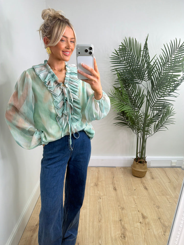 Codie Ruffle Blouse - Green