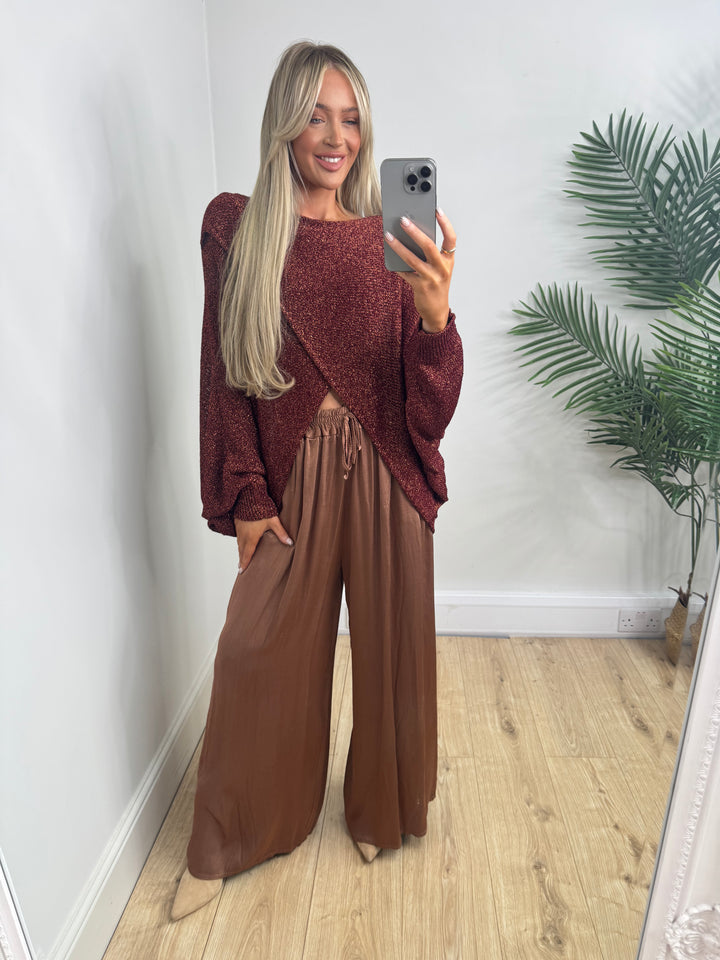 Lurex Cross Top -  Deep Red