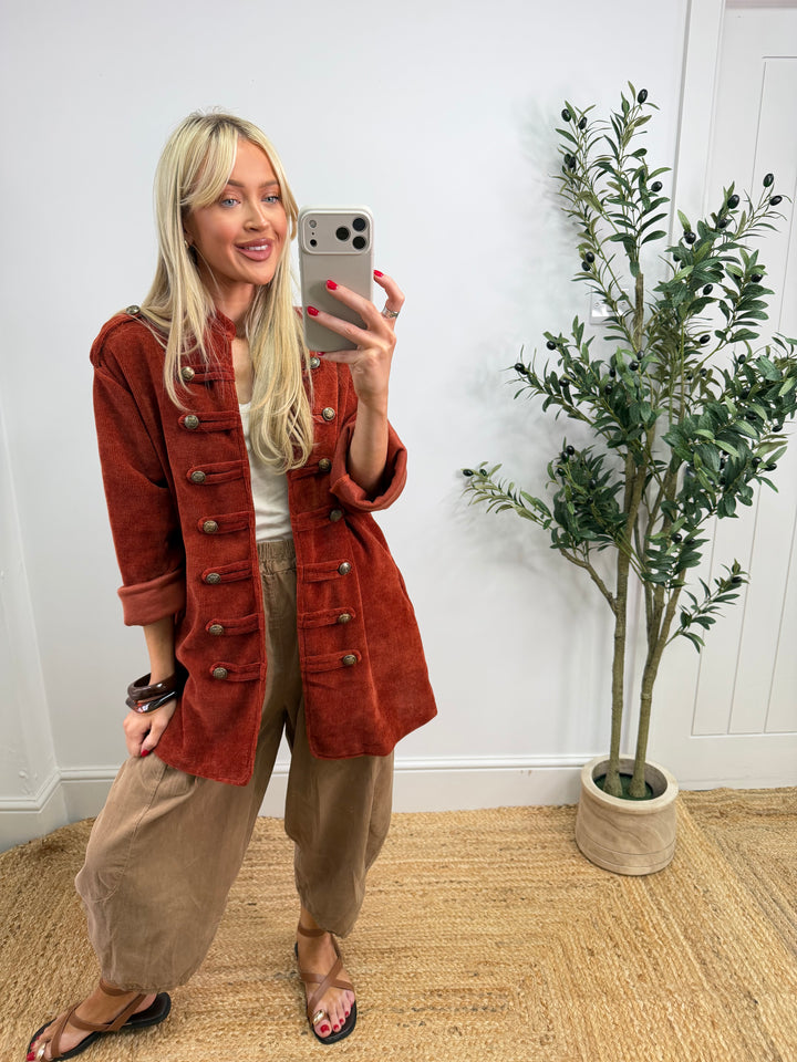 Zoe Chenille Military Jacket - Rust