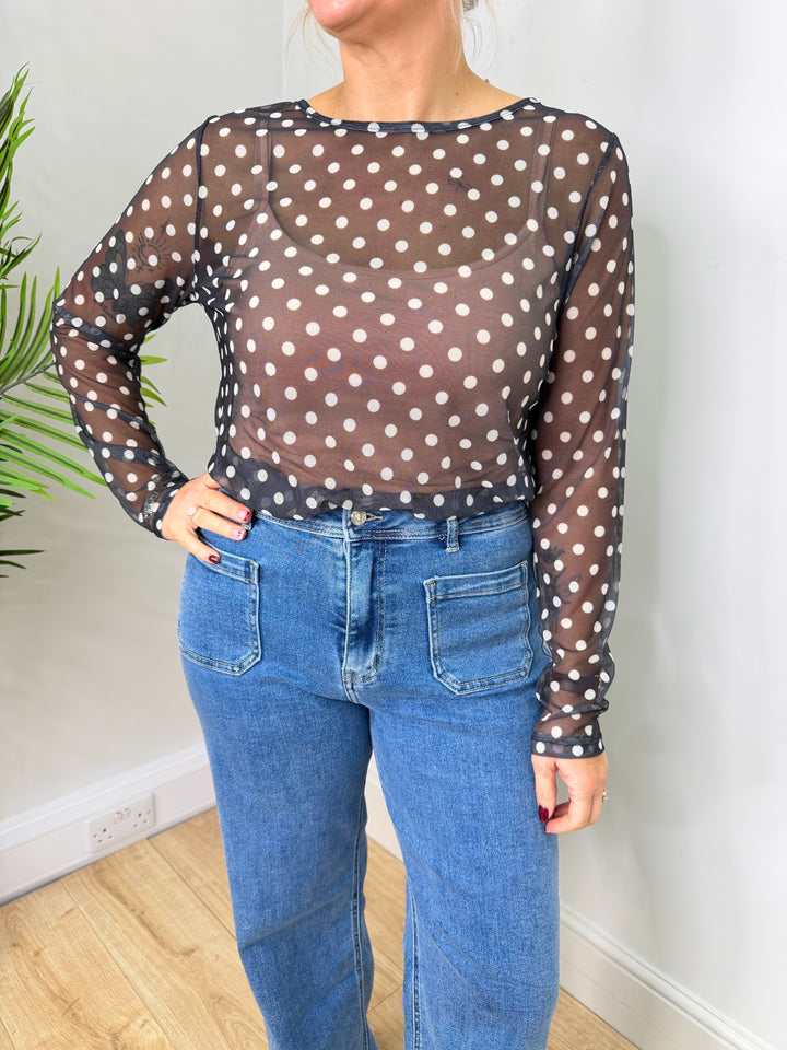 Polka Dot Mesh - Black & Cream