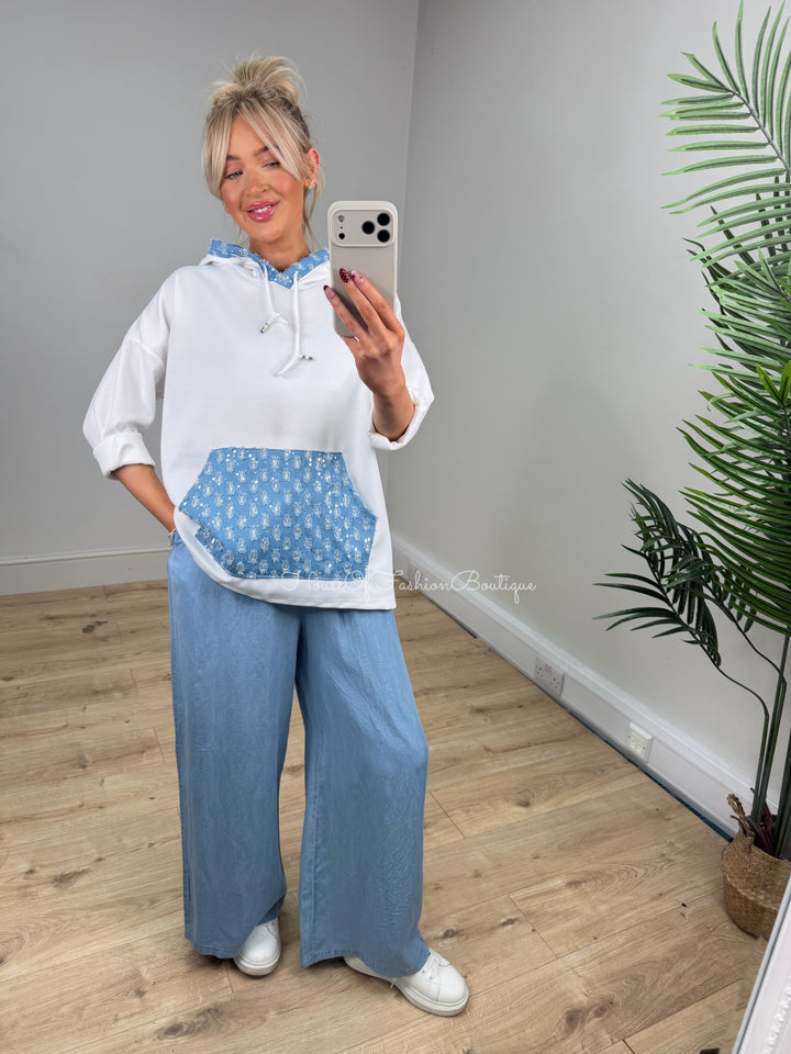 Skye Denim Hoodie - White
