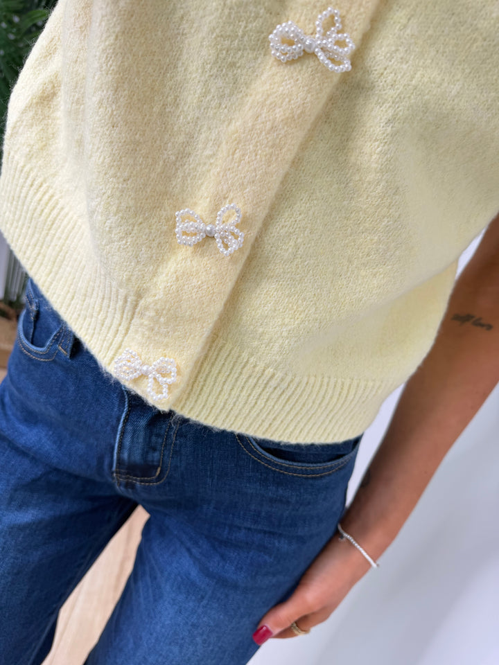 Pearl Bow Knit - Lemon Yellow