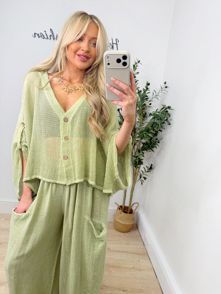 Oslo Mesh Cardigan - Lime