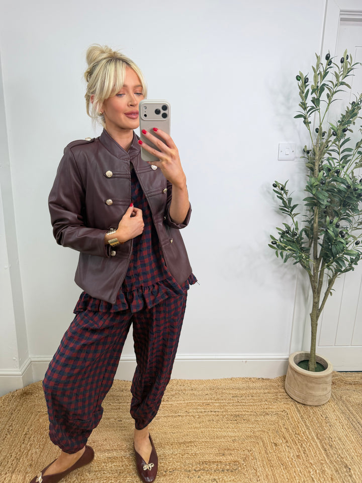 Penny PU Military Jacket - Burgundy