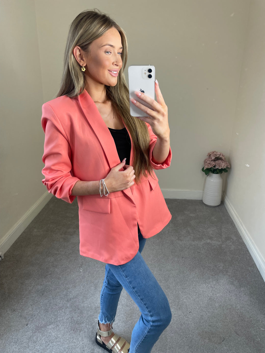 Classic Ruched Blazer - Coral