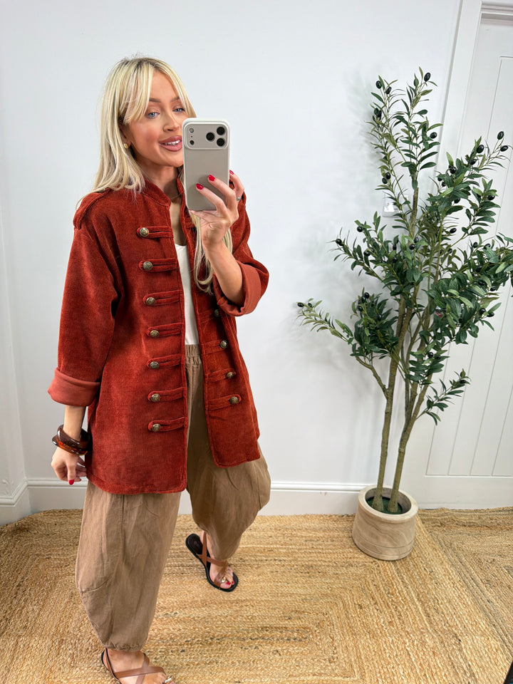 Zoe Chenille Military Jacket - Rust