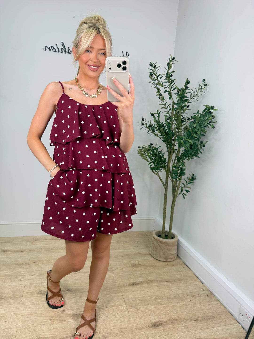 Raya Dottie Ruffle Top - Burgundy