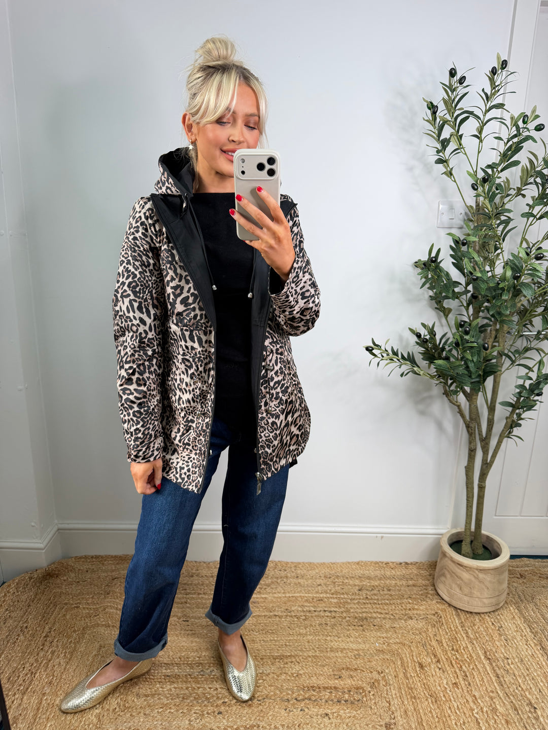 Reversible Leopard Rain Mac - Black