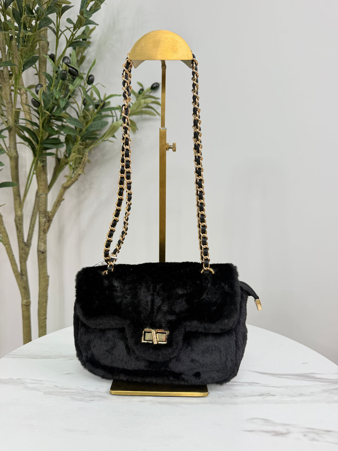 Elsa Faux Fur Bag - Black