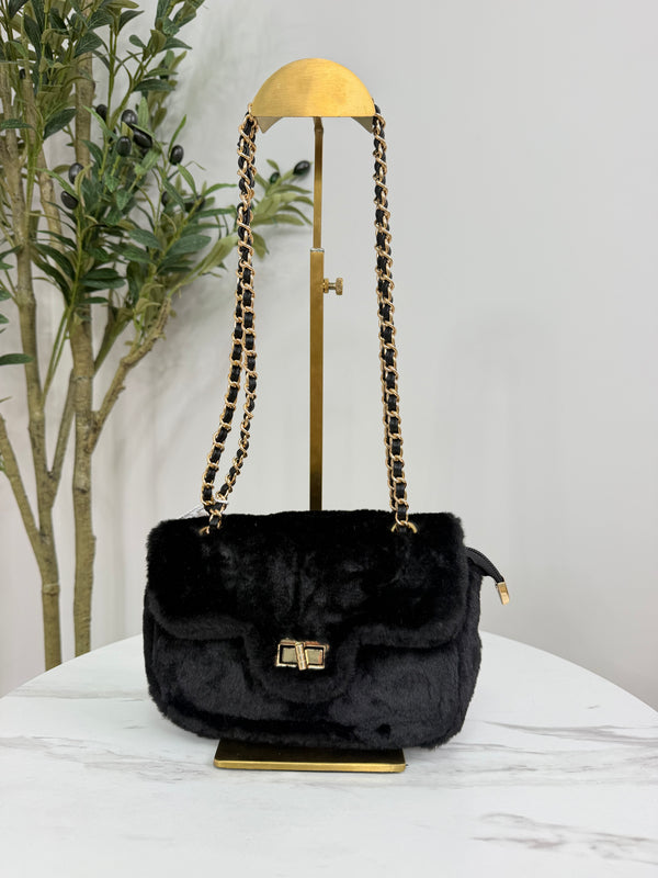 Elsa Faux Fur Bag - Black