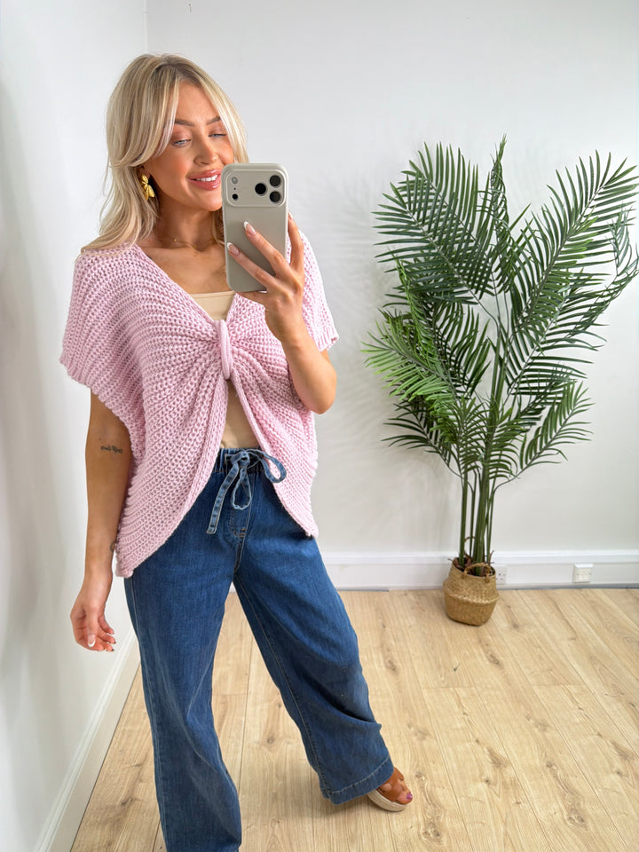 Bow Front Knit - Baby Pink