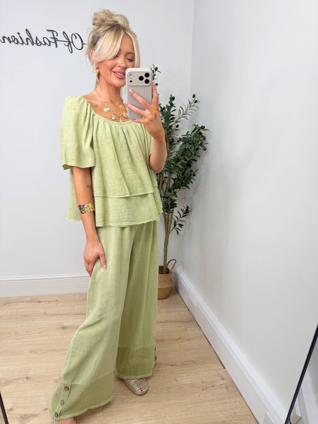 Oslo Button Trousers - Lime