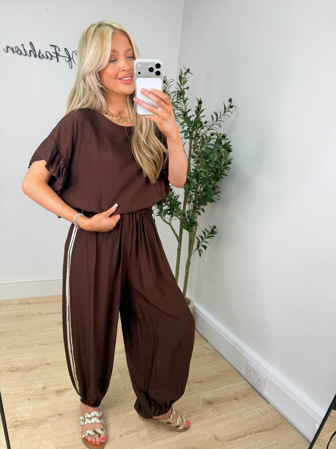 Kady Stripe Balloon Trousers - Chocolate