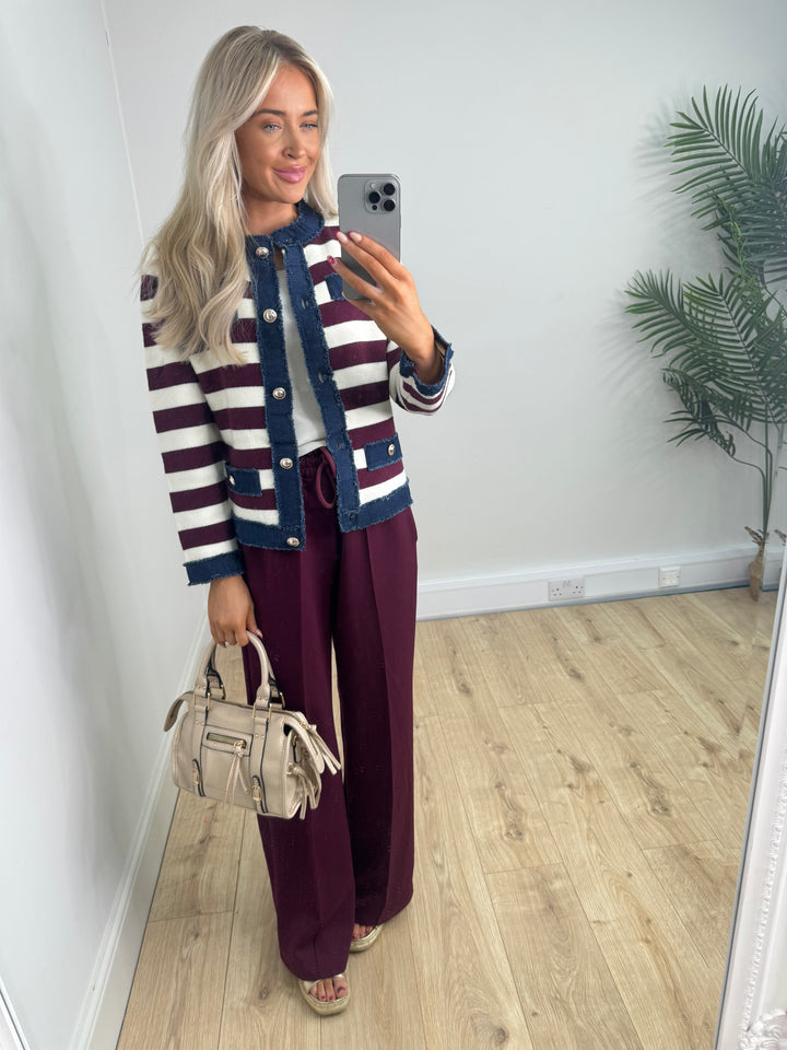 Freya Stripe Jacket - Burgundy