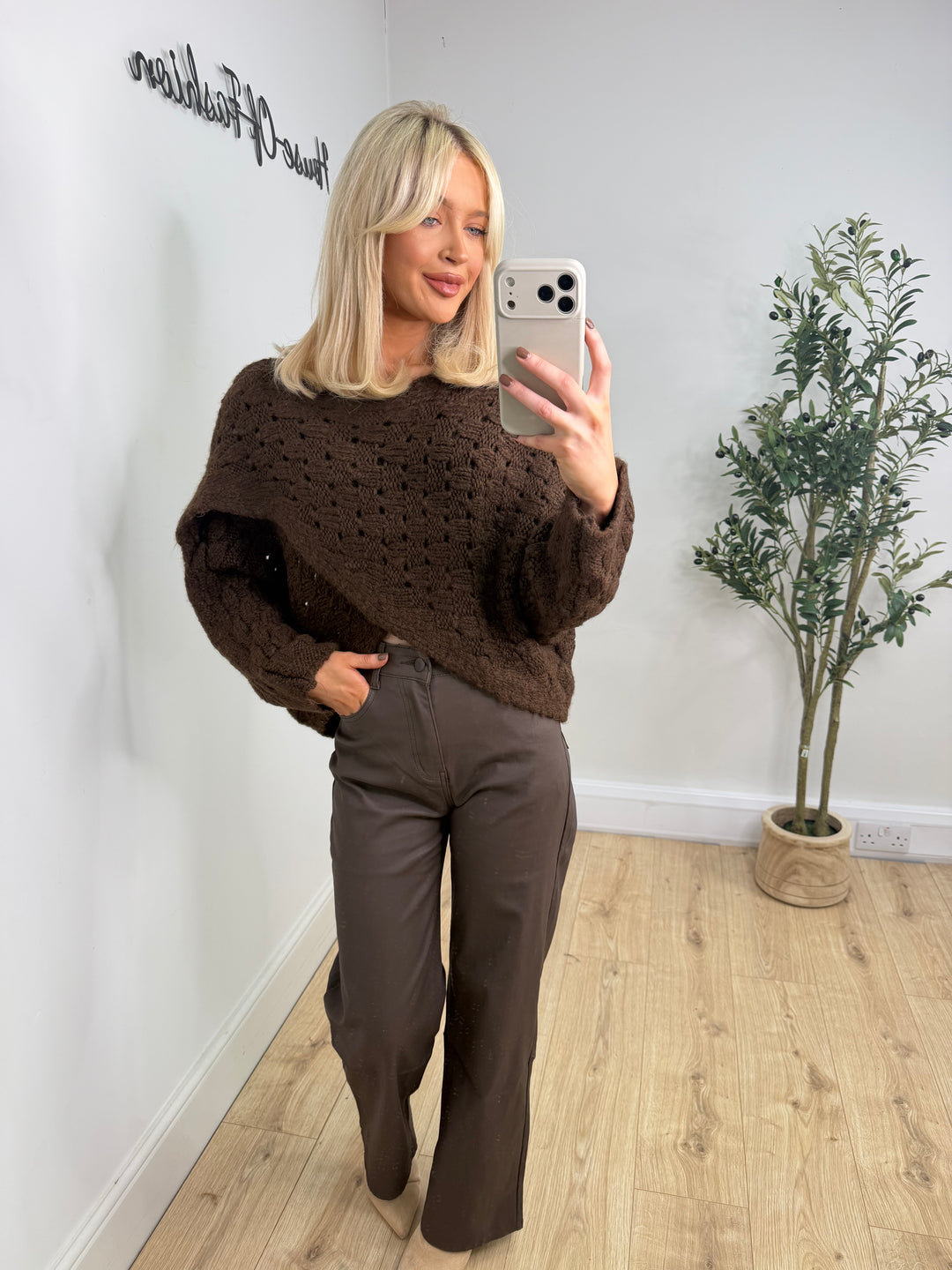 Ava Hole Cross Over Knit - Chocolate