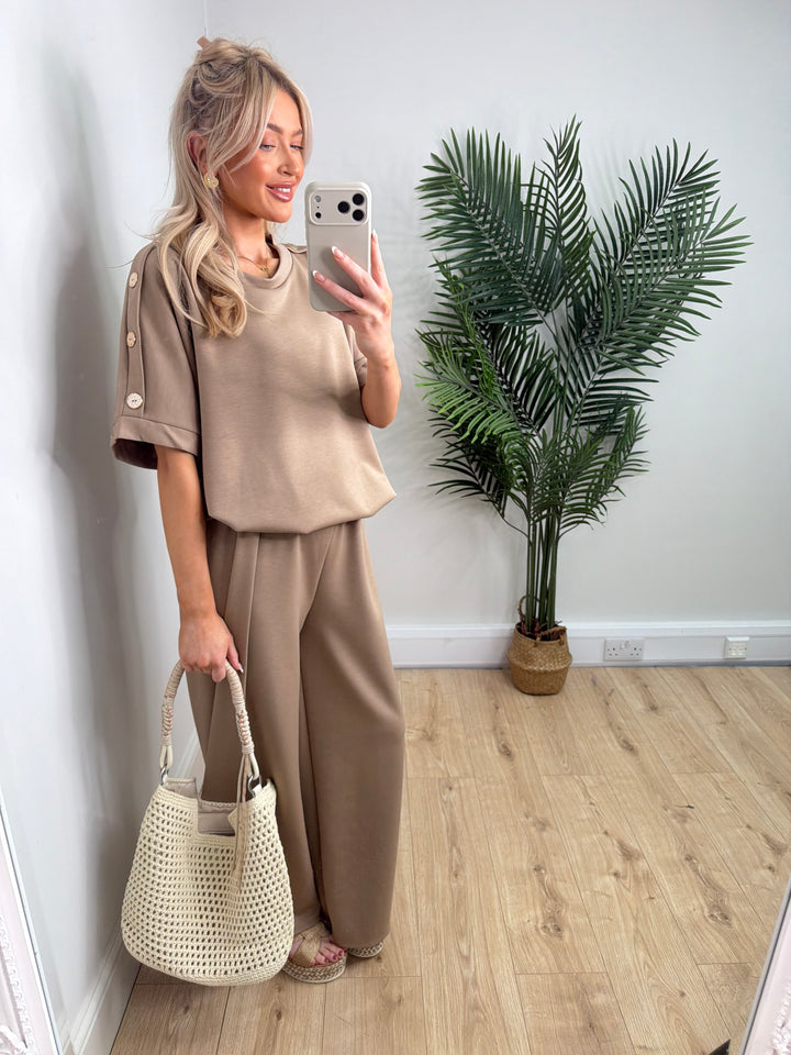 Claudia Button Two Piece Set - Mocha
