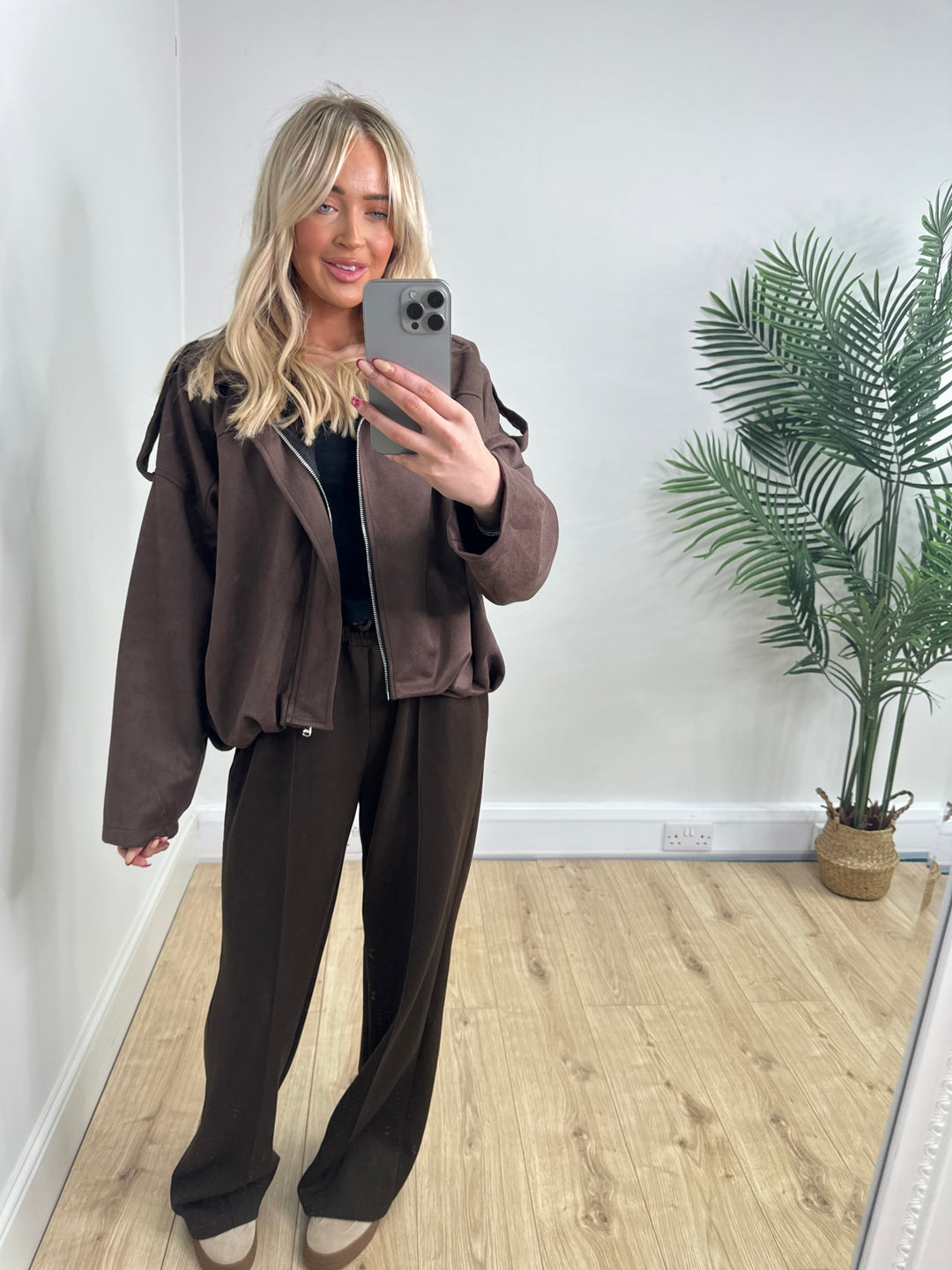 Brianna Suede Bomber - Chocolate