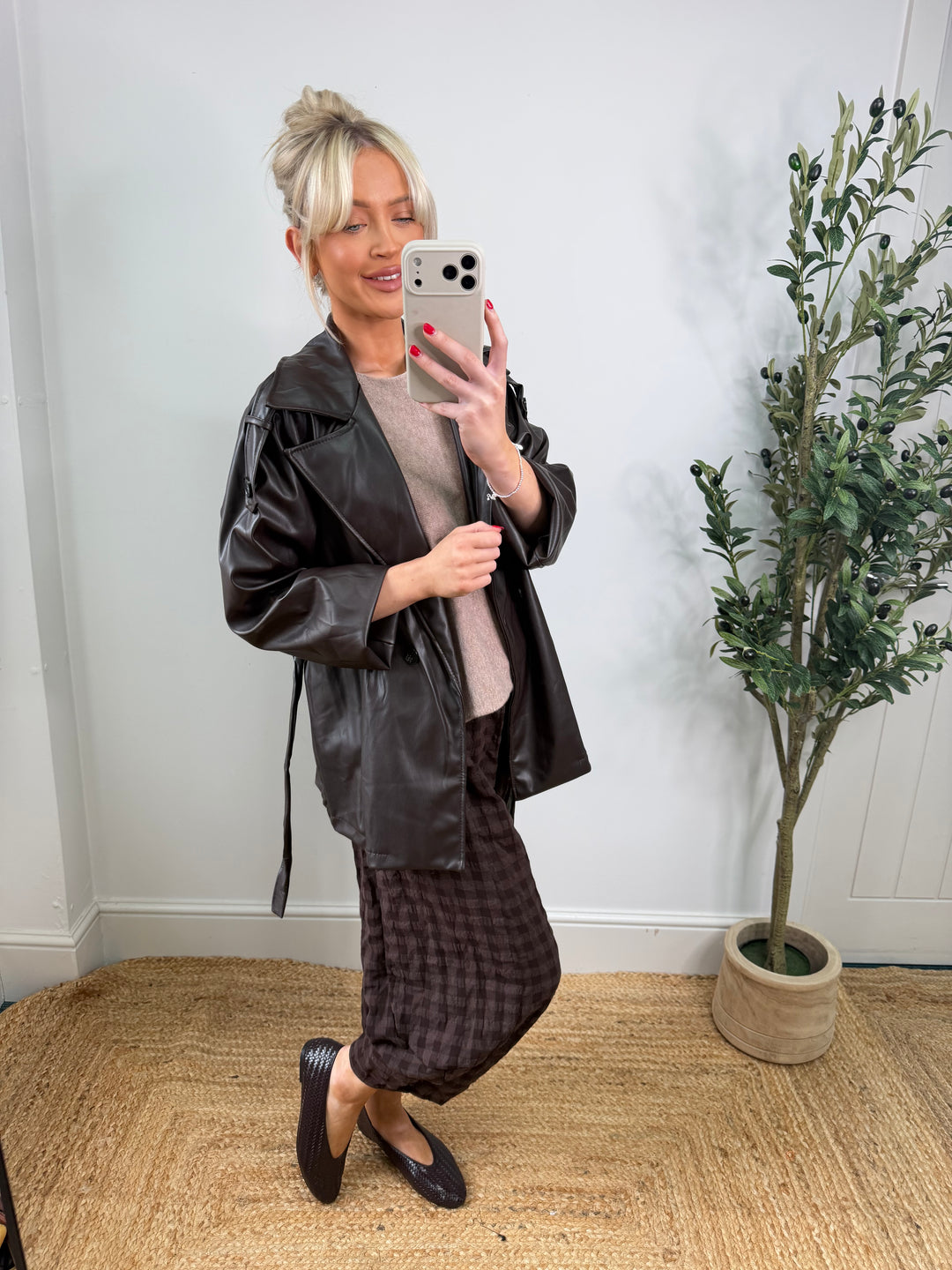 Carlie PU Trench - Chocolate
