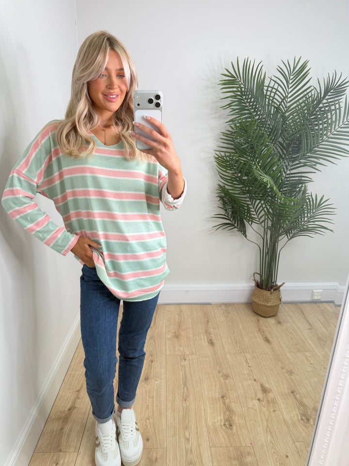 Summer Stripes Top - Mint & Pink