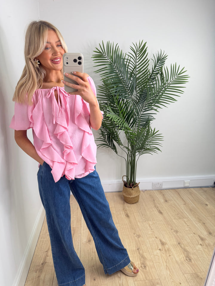 Bardot Ruffle Plain - Pink