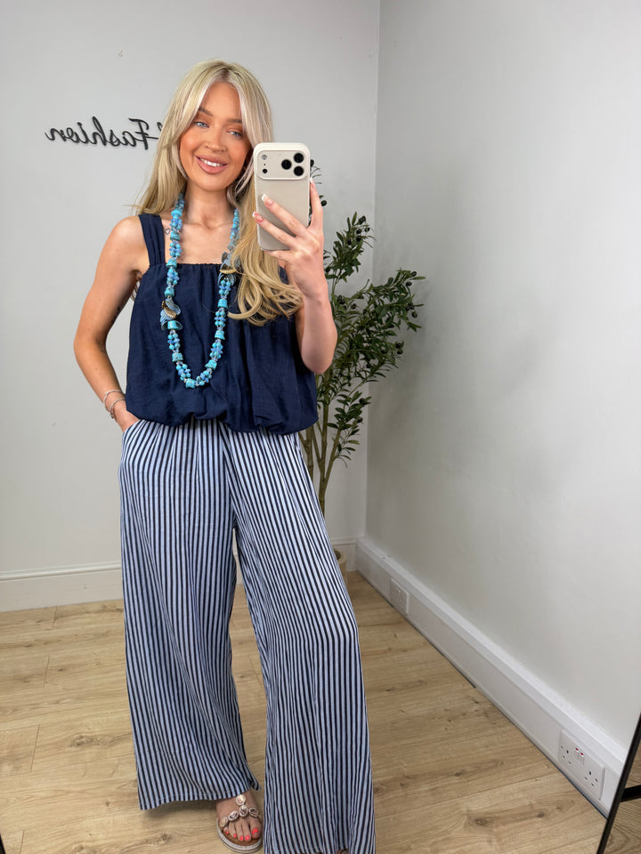 Nova Linen Pinstripe Trousers - Navy