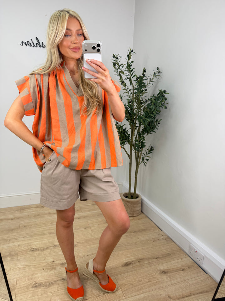 Leah Stripe Top - Orange & Mocha