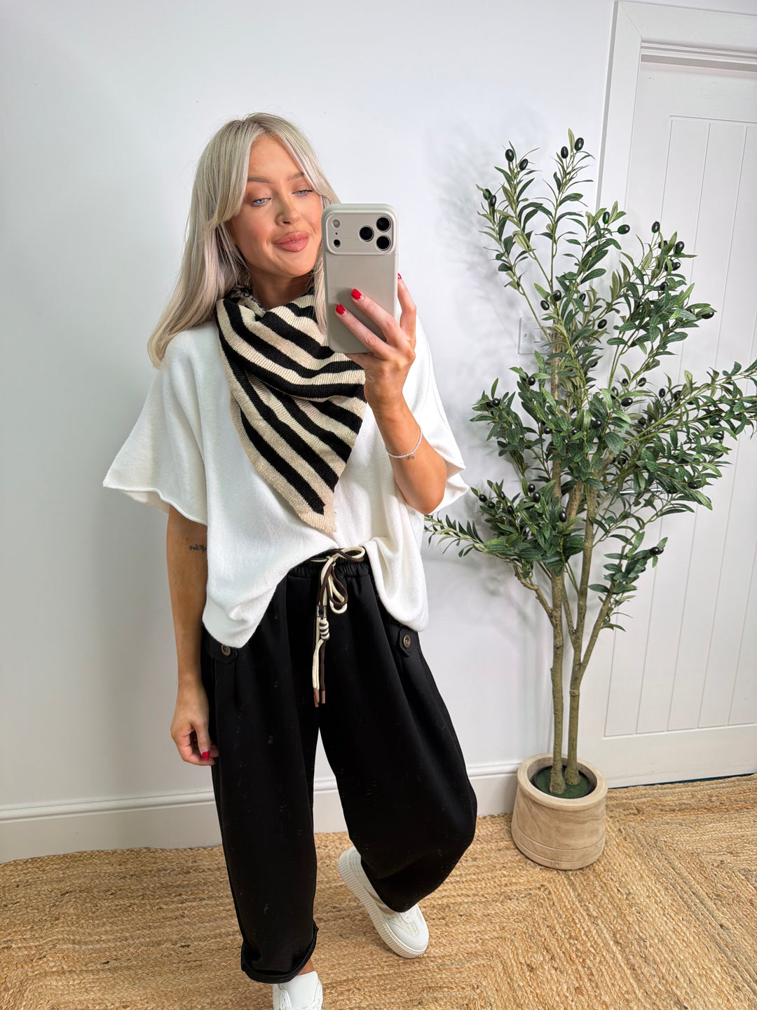 Knitted Large Neck Scarf - Black & Caramel Stripe