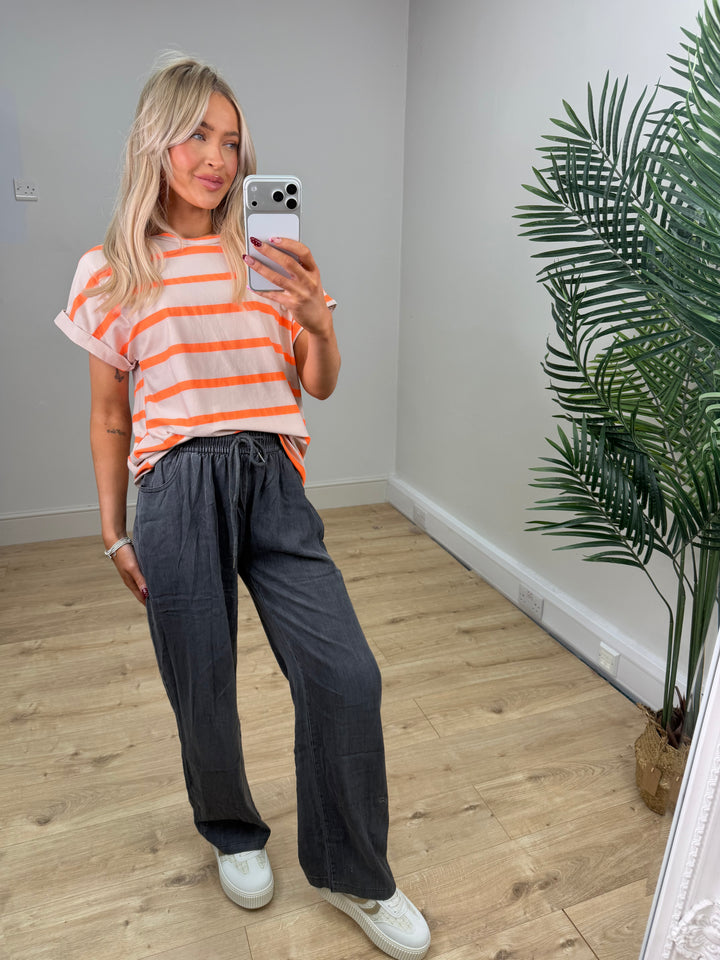 Jessi Tshirt - Orange & Beige