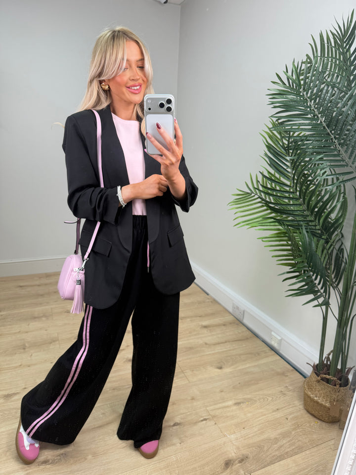 Two Stripe Joggers - Black & Pink