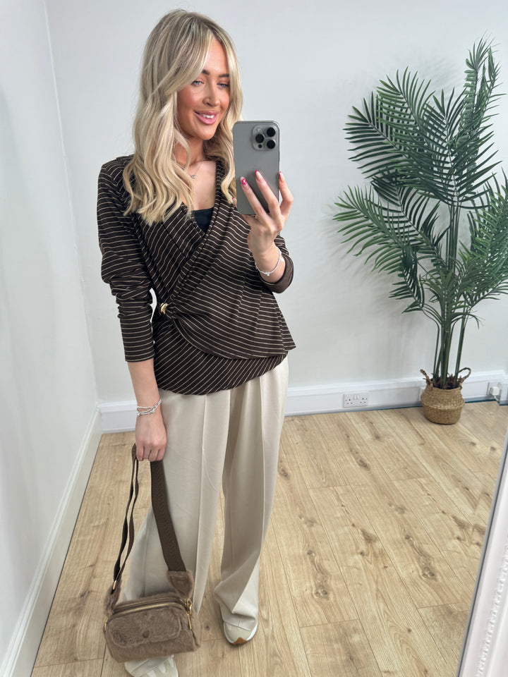 Mandy Side Button Top - Chocolate