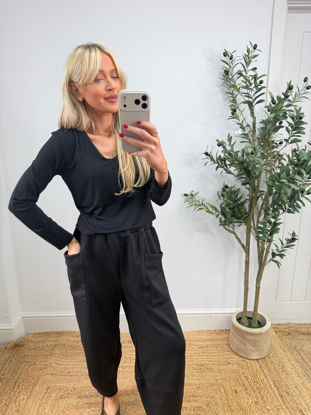 V Neck Double Layer Top  - Black