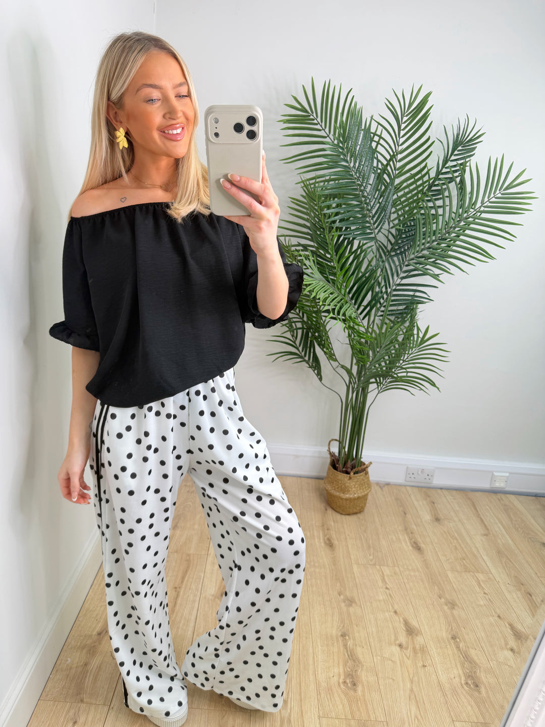 Mari Polka Dot Joggers - White