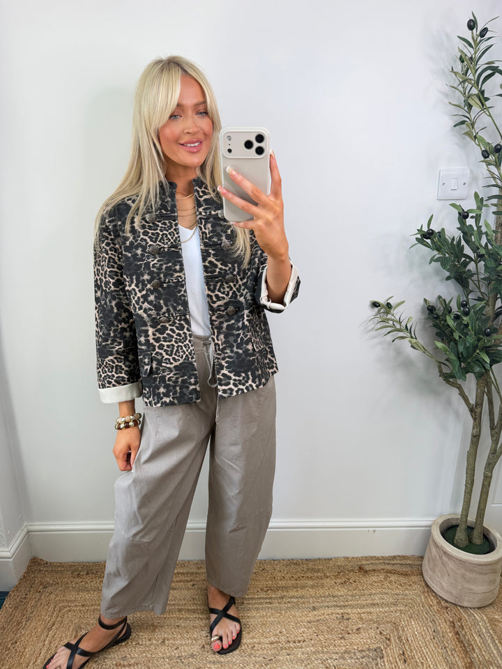 Leopard Military Jacket - Mocha & Black