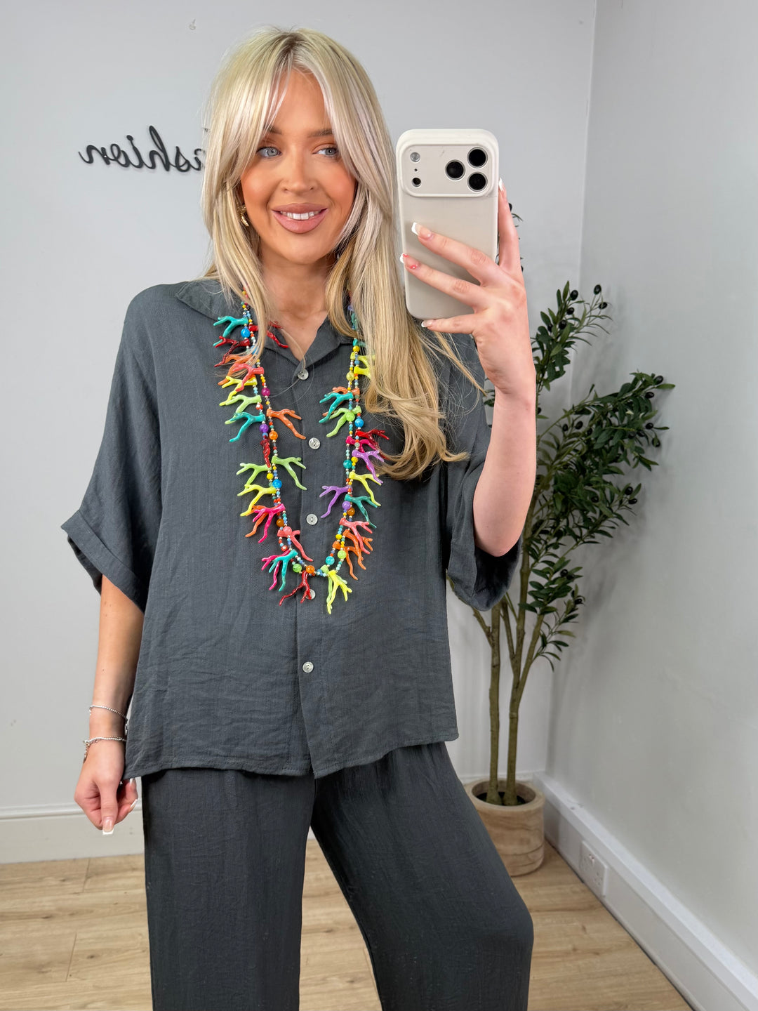 Etta Button Shirt - Charcoal