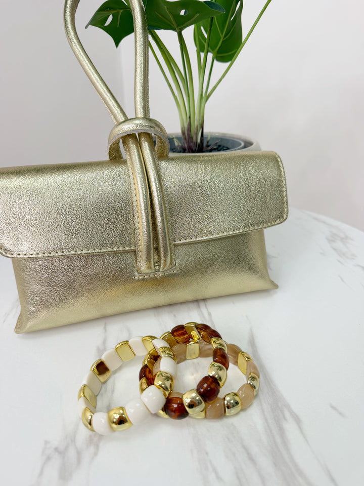 Beaded Bracelets - Beige, Brown, White