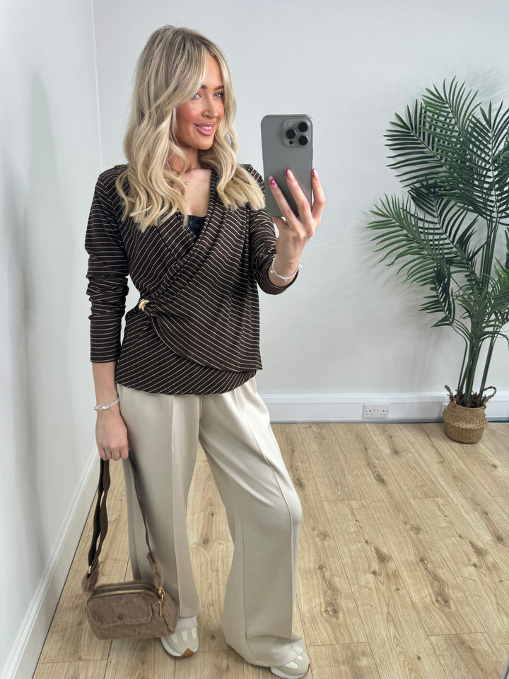 Mandy Side Button Top - Chocolate