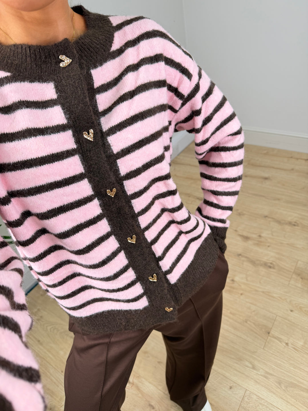 Rhian Heart Knit - Chocolate & Pink