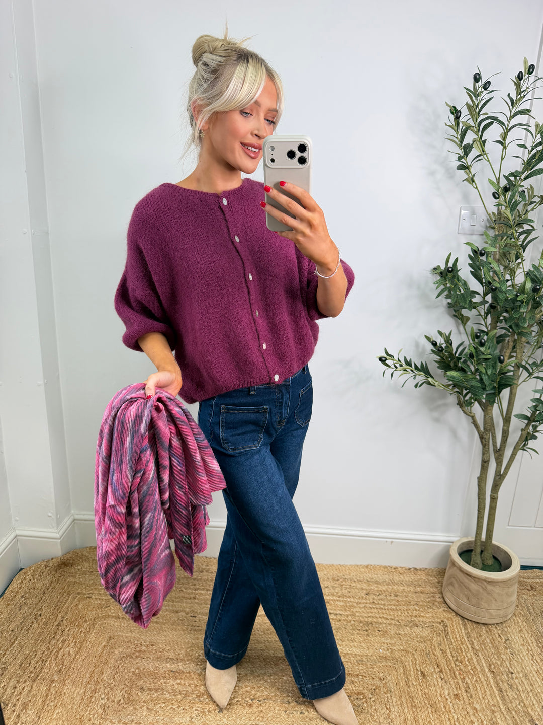 Kassia Cardigan - Plum Short Sleeve
