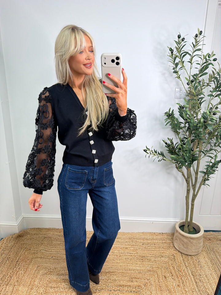 Missy Flower Top - Black