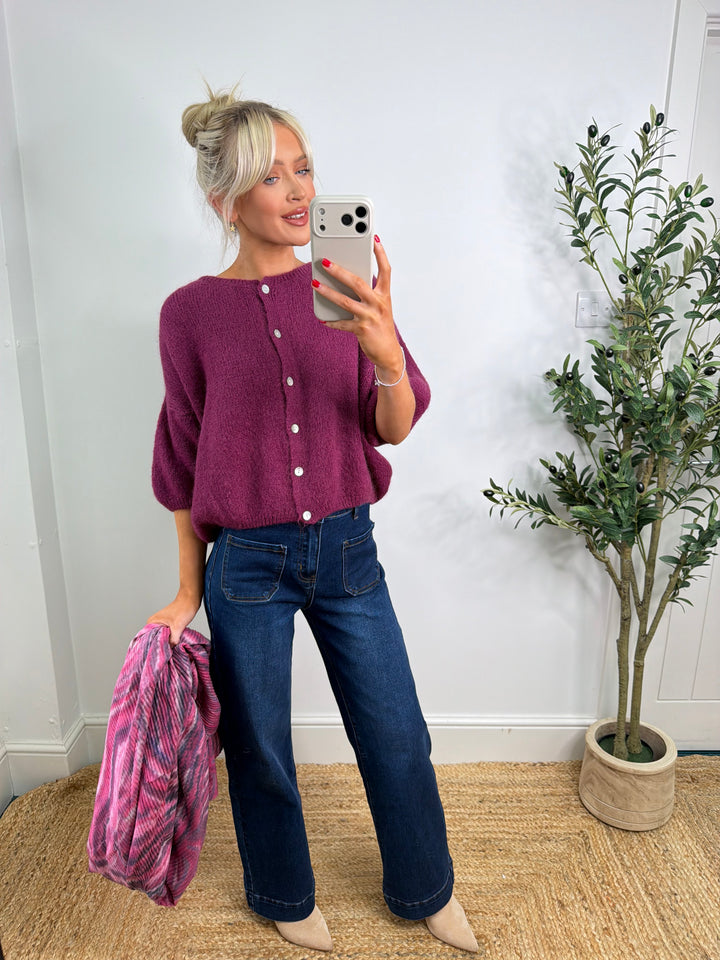 Kassia Cardigan - Plum Short Sleeve