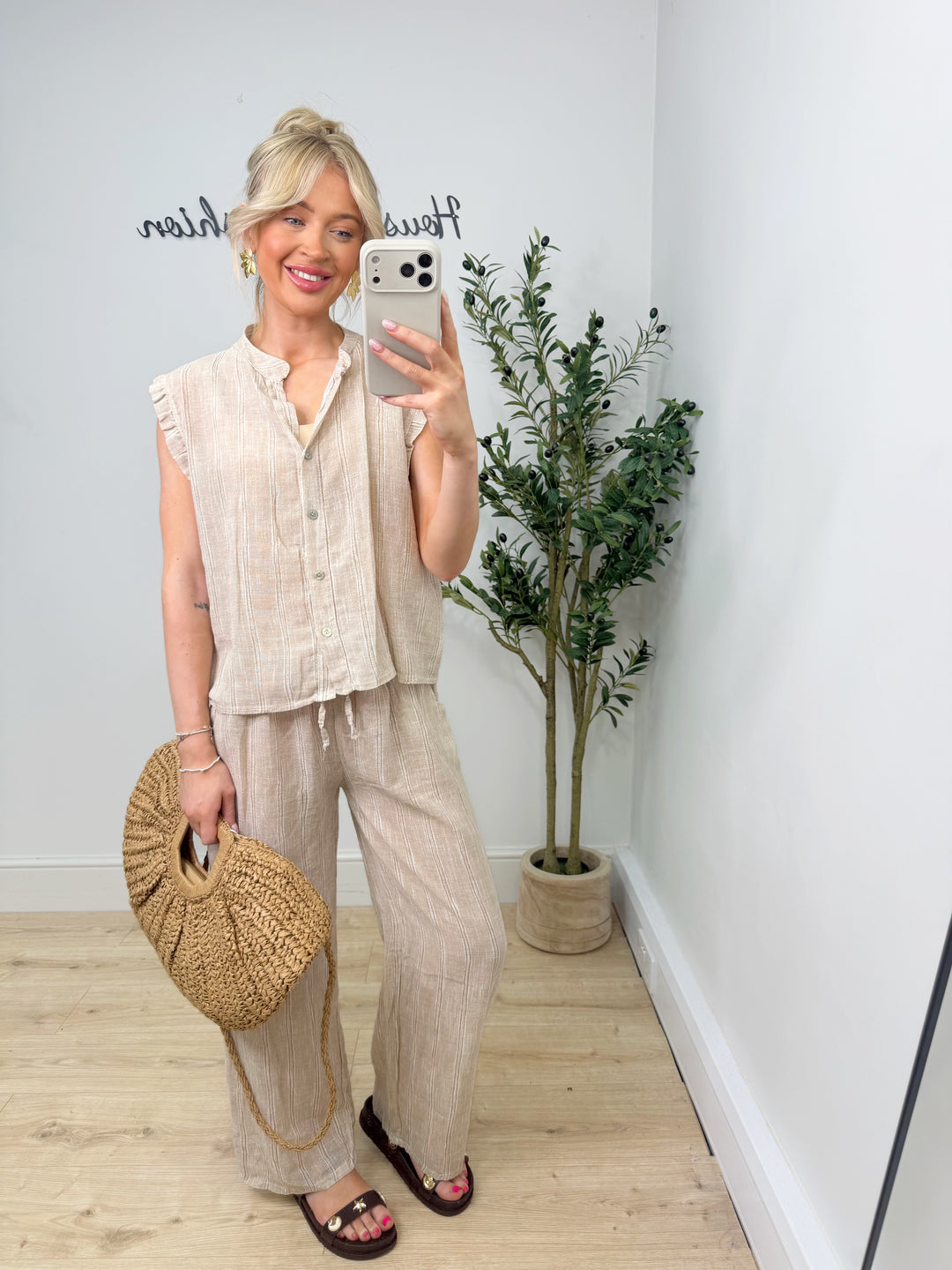 Pinstripe 2 Piece - Beige