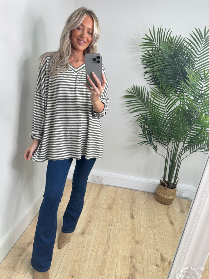 Florence Stripe Tee - Khaki