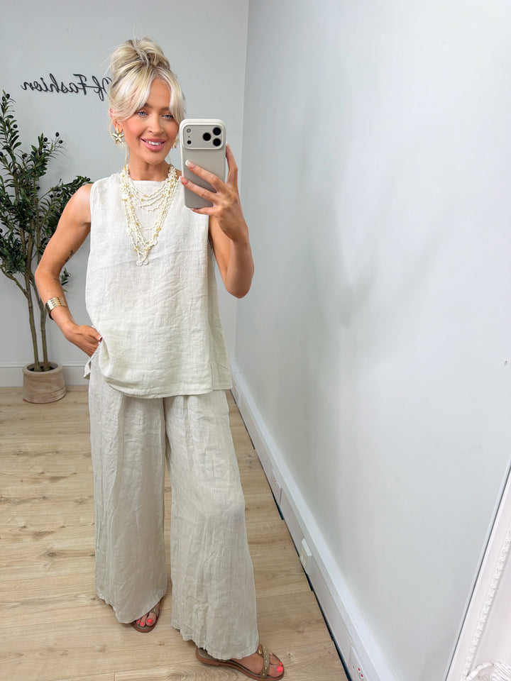 Bambi Linen Button Top - Cream
