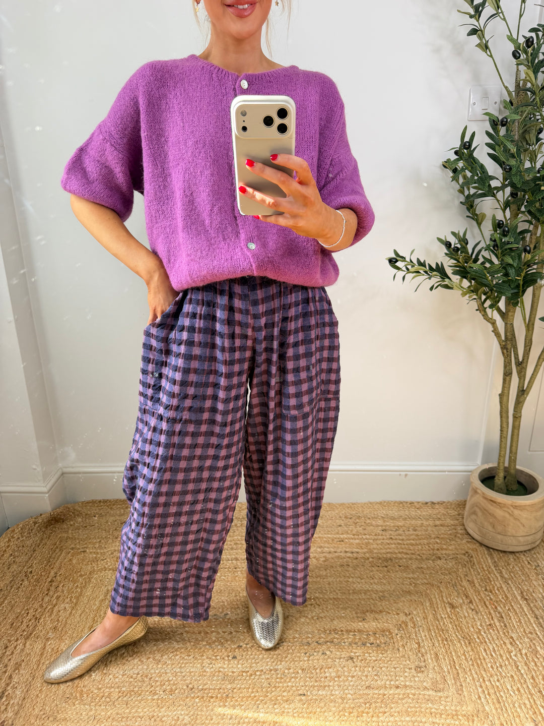 Hallie Gingham Barrel - Purple & Navy