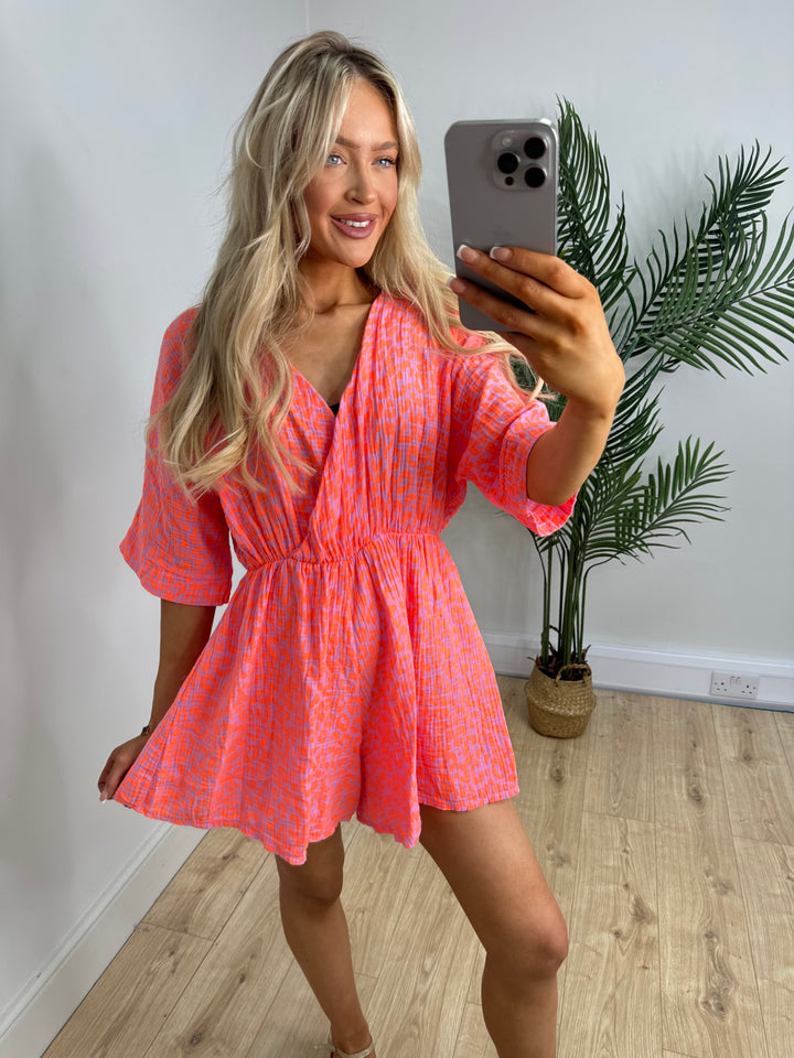 Romy Playsuit - Orange Leopard